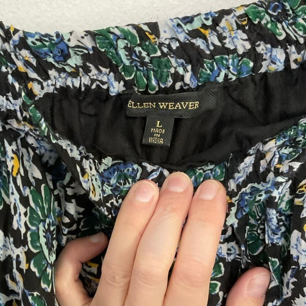 Ellen Weaver Floral Maxi Skirt Size Large Pleated Elastic Tie Waist Cottagecore - Picture 7 of 7
